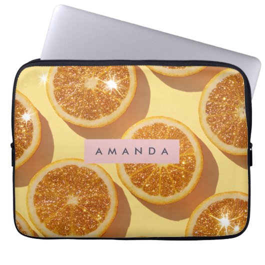 Personalisierter Funkelnde Zitrus Glitter Orange Laptopschutzhülle (Vorderseite)