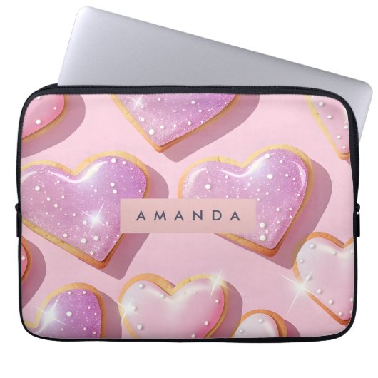 Personalisierter funkelnder Herz-Cookie-Genuss Laptopschutzhülle (Vorderseite)