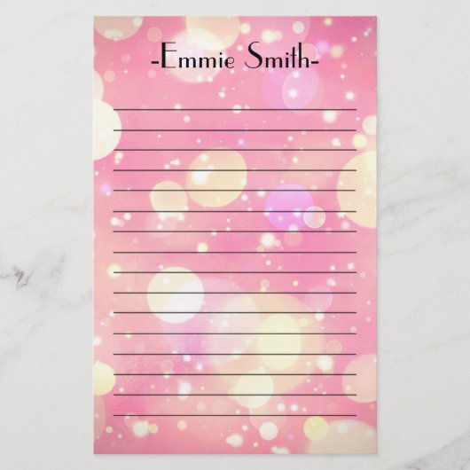 Personalisierter funkelnder Pink Bokeh Glitzer Lin Briefpapier (Vorderseite)