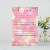Personalisierter funkelnder Pink Bokeh Glitzer Lin Briefpapier (Stehend Vorderseite)