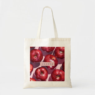 Personalisierter funkelnder roter Apfel auf rosa H Tragetasche