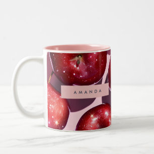 Personalisierter funkelnder roter Apfel auf rosa H Zweifarbige Tasse