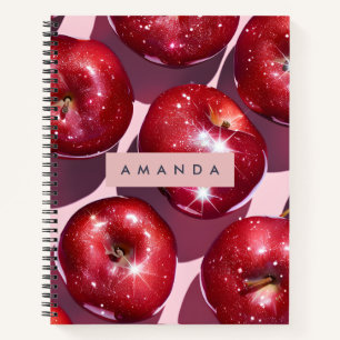 Personalisierter funkelnder roter Apfel rosa Hinte Notizblock