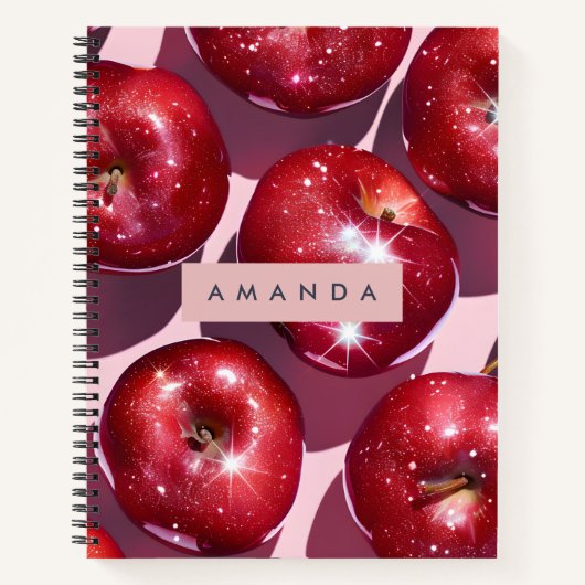 Personalisierter funkelnder roter Apfel rosa Hinte Notizblock (Vorderseite)