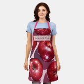 Personalisierter funkelnder roter Apfel rosa Hinte Schürze (Getragen)