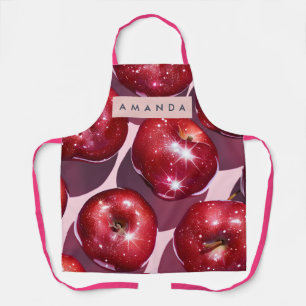Personalisierter funkelnder roter Apfel rosa Hinte Schürze