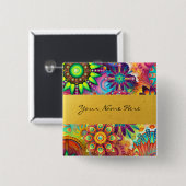 Personalisierter Funky Boho Blumenflammen-Mandalas Button (Vorne & Hinten)