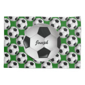 Personalisierter Fußball-Ball auf Fußball-Muster Kissenbezug (Rückseite)