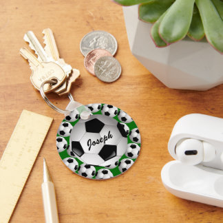 Personalisierter Fußball-Ball auf Fußball-Muster Schlüsselanhänger