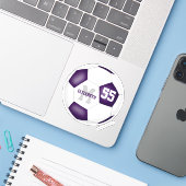 personalisierter Fußball für lila Weiße Aufkleber (Laptop mit iPhone)