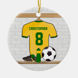 Personalisierter Fußball-Jersey-Gelb Keramik Ornament