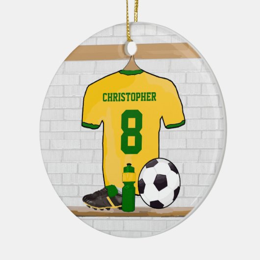 Personalisierter Fußball-Jersey-Gelb Keramik Ornament (Links)