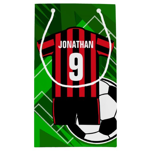 Personalisierter Fußball Jersey rote und schwarze Kleine Geschenktüte (Rückseite)