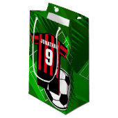 Personalisierter Fußball Jersey rote und schwarze Kleine Geschenktüte (Vorderseite Schrägansicht)