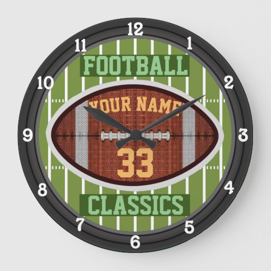 Personalisierter Fußball-Name und Nummer 3.0 Große Wanduhr (Vorderseite)