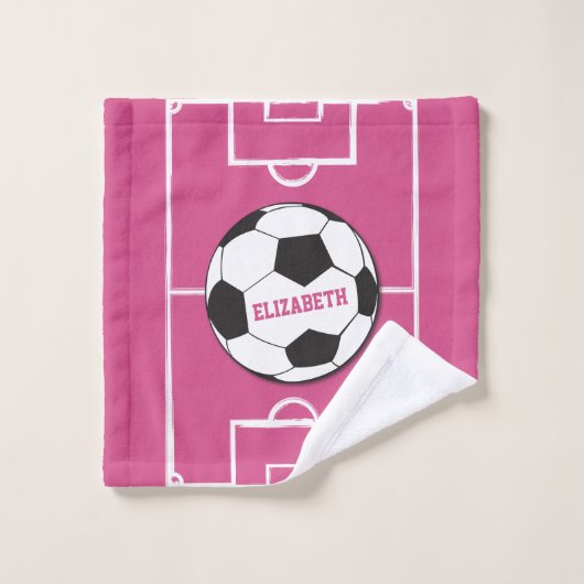 Personalisierter Fußball und Felsrosa Badhandtuch Set (Waschlappen)