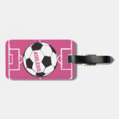 Personalisierter Fußball und Felsrosa Gepäckanhänger (Rückseite horizontal)