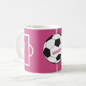 Personalisierter Fußball und Felsrosa Kaffeetasse (Vorderseite Links)