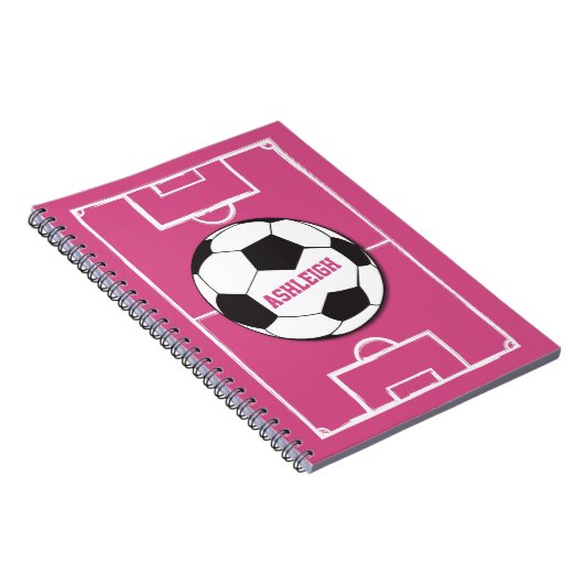 Personalisierter Fußball und Felsrosa Notizblock (Rechte Seite)
