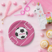 Personalisierter Fußball und Felsrosa Pappteller (Party)