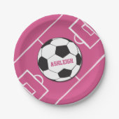Personalisierter Fußball und Felsrosa Pappteller (Vorderseite)