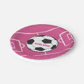 Personalisierter Fußball und Felsrosa Pappteller (Schrägansicht)