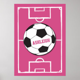 Personalisierter Fußball und Felsrosa Poster