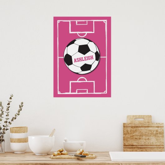 Personalisierter Fußball und Felsrosa Poster (Küche)