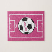 Personalisierter Fußball und Felsrosa Puzzle (Horizontal)