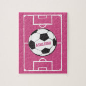 Personalisierter Fußball und Felsrosa Puzzle (Vertikal)
