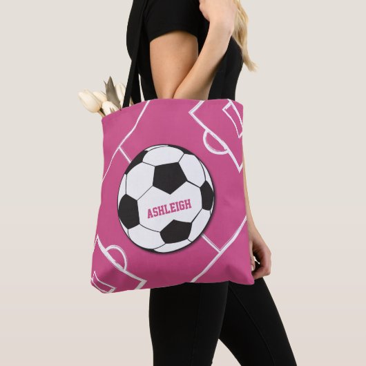 Personalisierter Fußball und Felsrosa Tasche (Von Nahem)