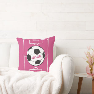 Personalisierter Fußballball und Felsrosa Kissen