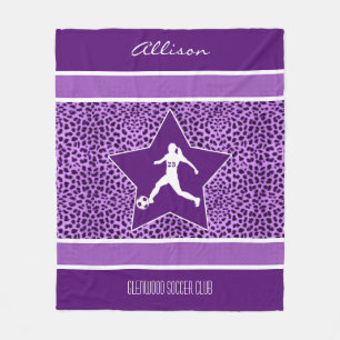 Personalisierter Fußballlila Cheetah-Druck Fleecedecke