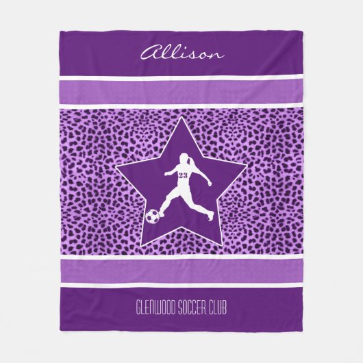 Personalisierter Fußballlila Cheetah-Druck Fleecedecke (Vorderseite)