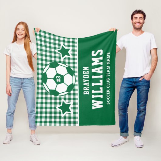 Personalisierter Fußballspieler Name Grün Kariert Fleecedecke (Beispiel)