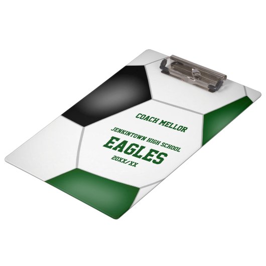 personalisierter Fußballtrainer in Schwarz Klemmbrett (Schrägansicht)