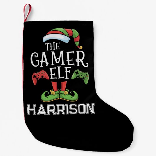 Personalisierter Gamer-Elf-Weihnachts-Video-Gaming Kleiner Weihnachtsstrumpf (Vorderseite)