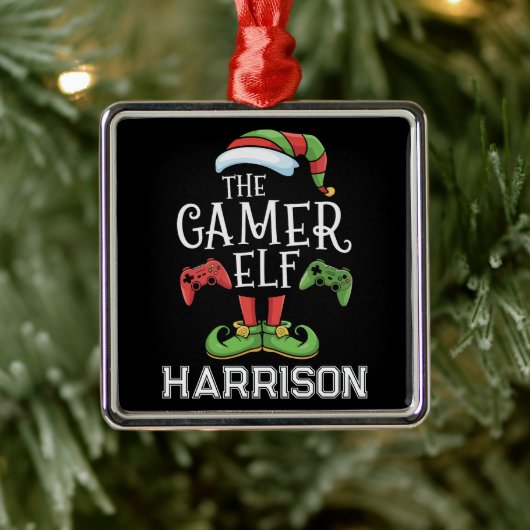 Personalisierter Gamer-Elf-Weihnachts-Video-Gaming Ornament Aus Metall (Baum)
