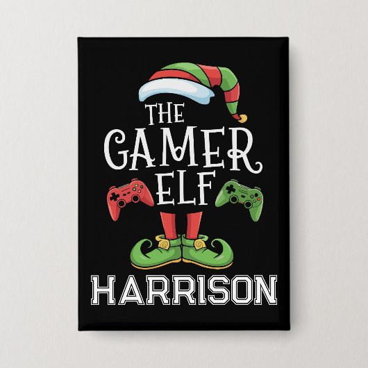 Personalisierter Gamer-Elf-Weihnachts-Videospiel- Button (Vorderseite)