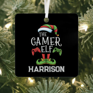 Personalisierter Gamer-Elf-Weihnachts-Videospiel-  Ornament Aus Metall