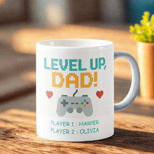 Personalisierter Gamer-Vater   Level Up Dad mit Pl Kaffeetasse