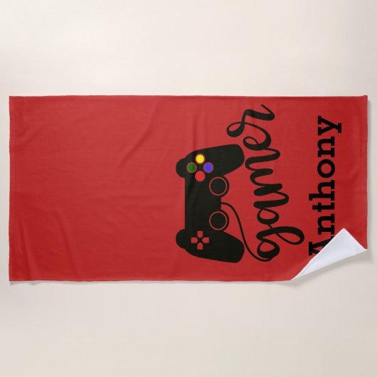 Personalisierter Gamer-Videospiel-Prüfer Strandtuch (Vorderseite)