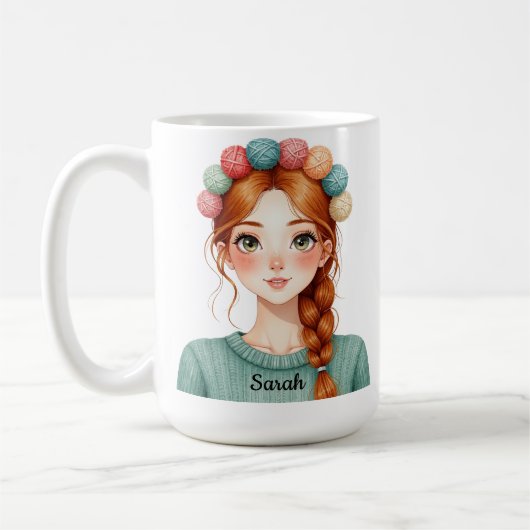 Personalisierter Garn- und Strickmädchen-Becher Kaffeetasse (Links)