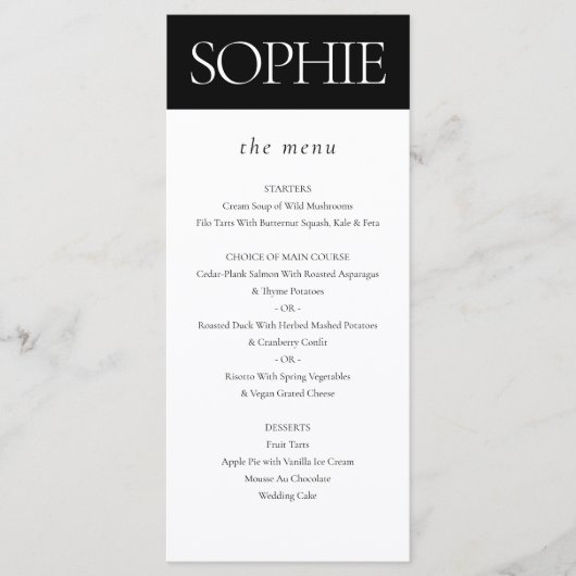 Personalisierter Gastname Elegant Wedding Menu Menükarte (Vorderseite)