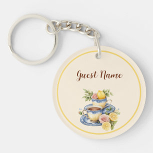 Personalisierter Gastname Zitronen-Teetasse-Teepar Schlüsselanhänger