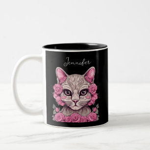 Personalisierter Geburtsblumenbecher mit Katze und Zweifarbige Tasse