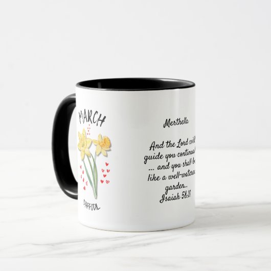 Personalisierter Geburtsmonat Blume MÄRZ Tasse (Vorderseite Links)
