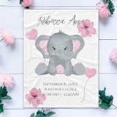 Personalisierter Geburtsstat Baby Elephant Pink Gr Fleecedecke