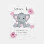 Personalisierter Geburtsstat Baby Elephant Pink Gr Fleecedecke (Vorderseite)