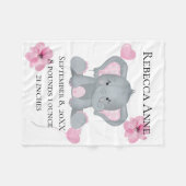 Personalisierter Geburtsstat Baby Elephant Pink Gr Fleecedecke (Vorderseite (Horizontal))